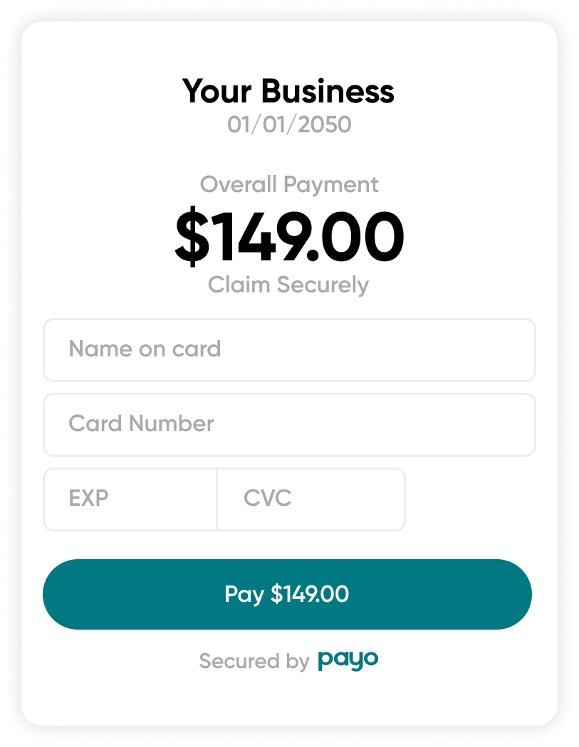 Payo checkout: pay $149.00 securely