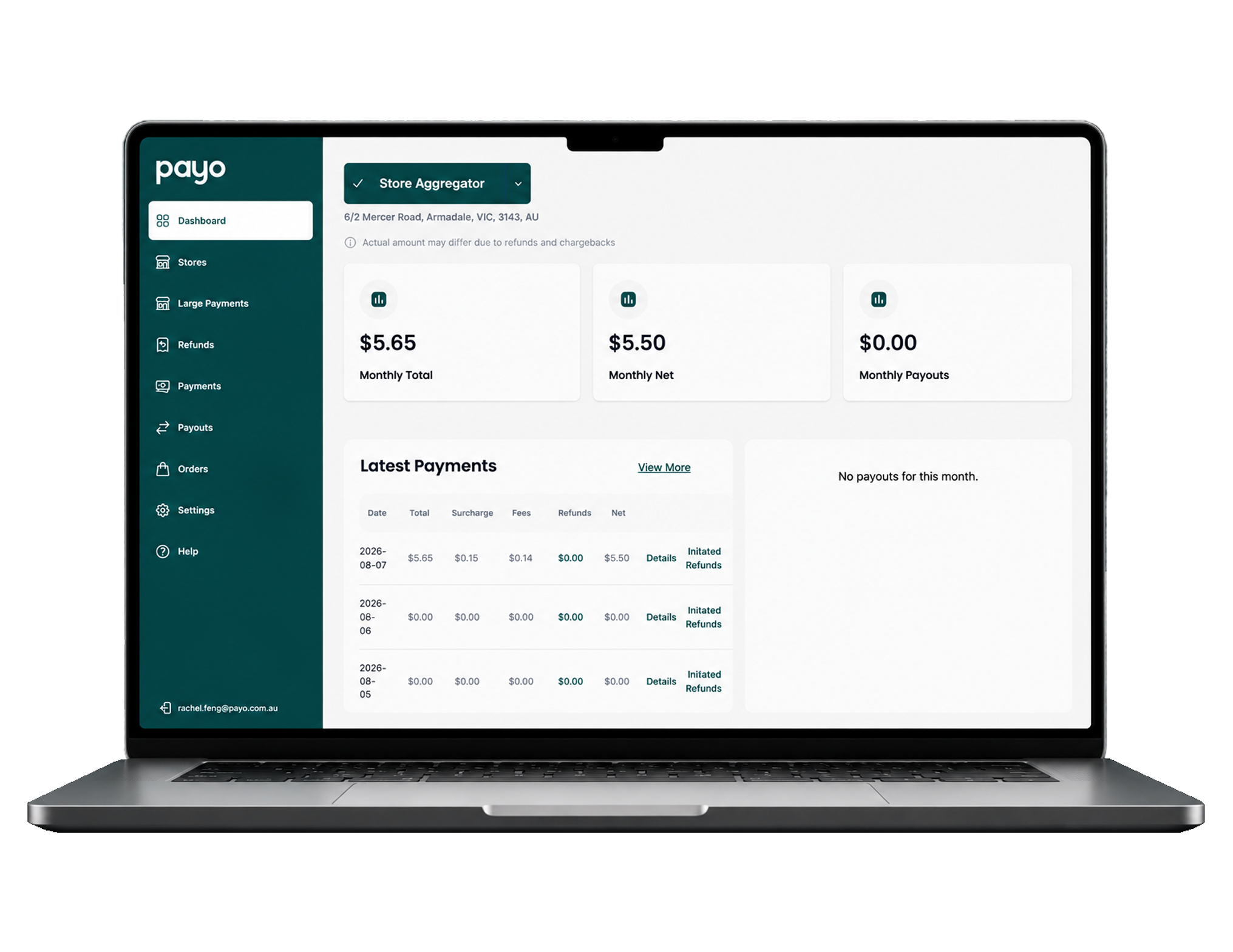 Payo Portal dashboard on a laptop