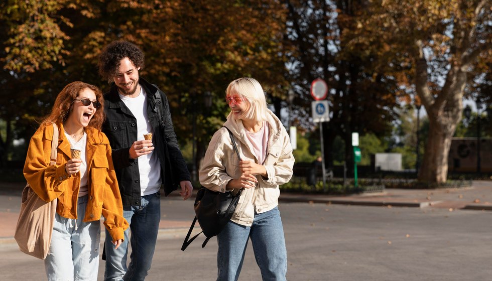 Friends walking together in the city